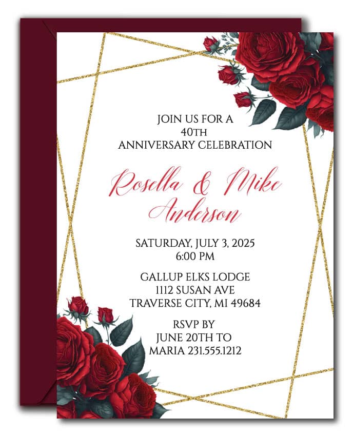 Floral 40th Anniversary Invitations