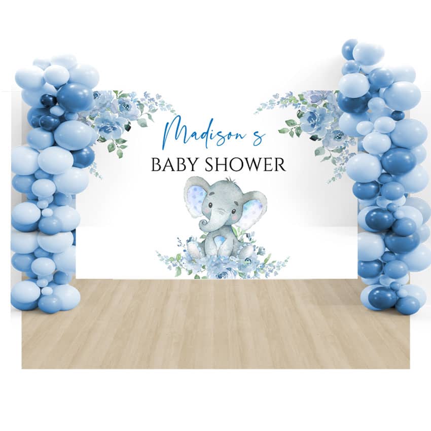 Blue Elephant Baby Shower Backdrop