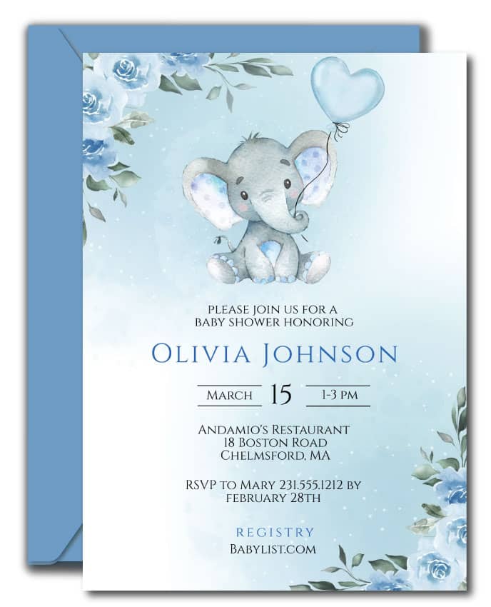 Printable Invitations Elephant Baby Shower Invites Boy Blue