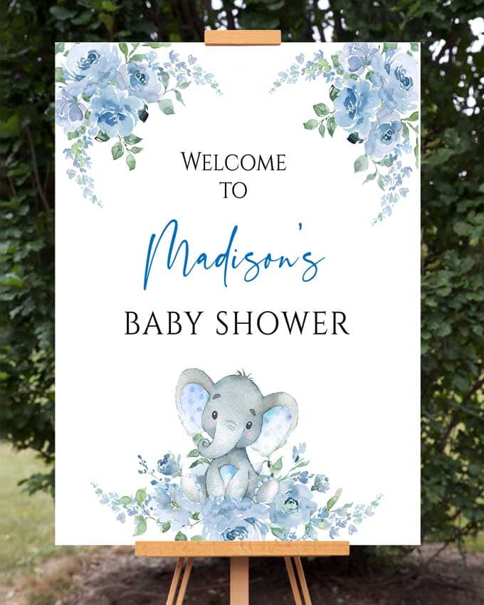 Blue Elephant Baby Shower Welcome Sign - Announce It!