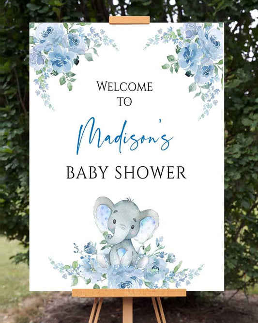 Blue Elephant Baby Shower Welcome Sign