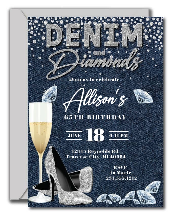 Denim and Diamonds Birthday Invitations