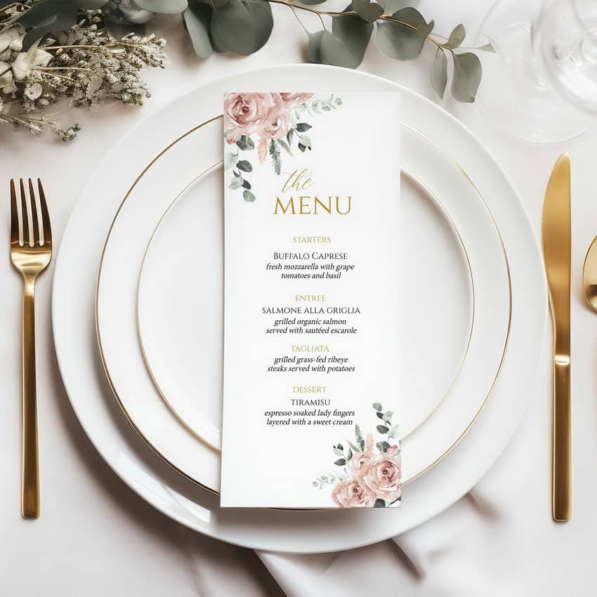 Dusty Rose Wedding Menu