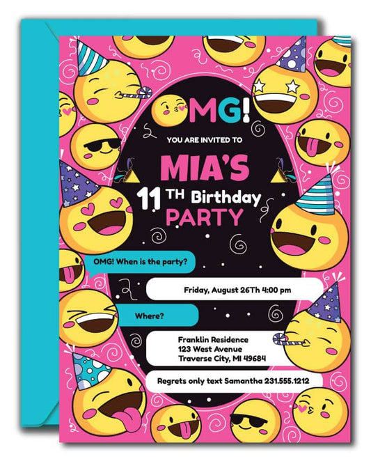 Emoji Birthday Invitation, Pink