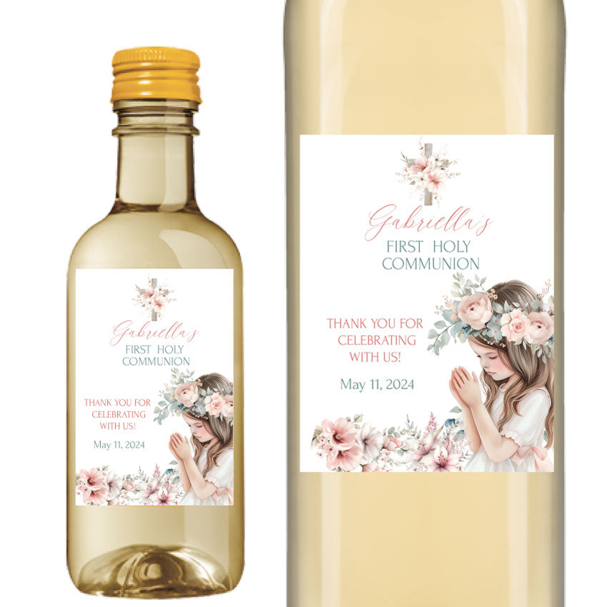 Girl Praying Communion Wine Labels