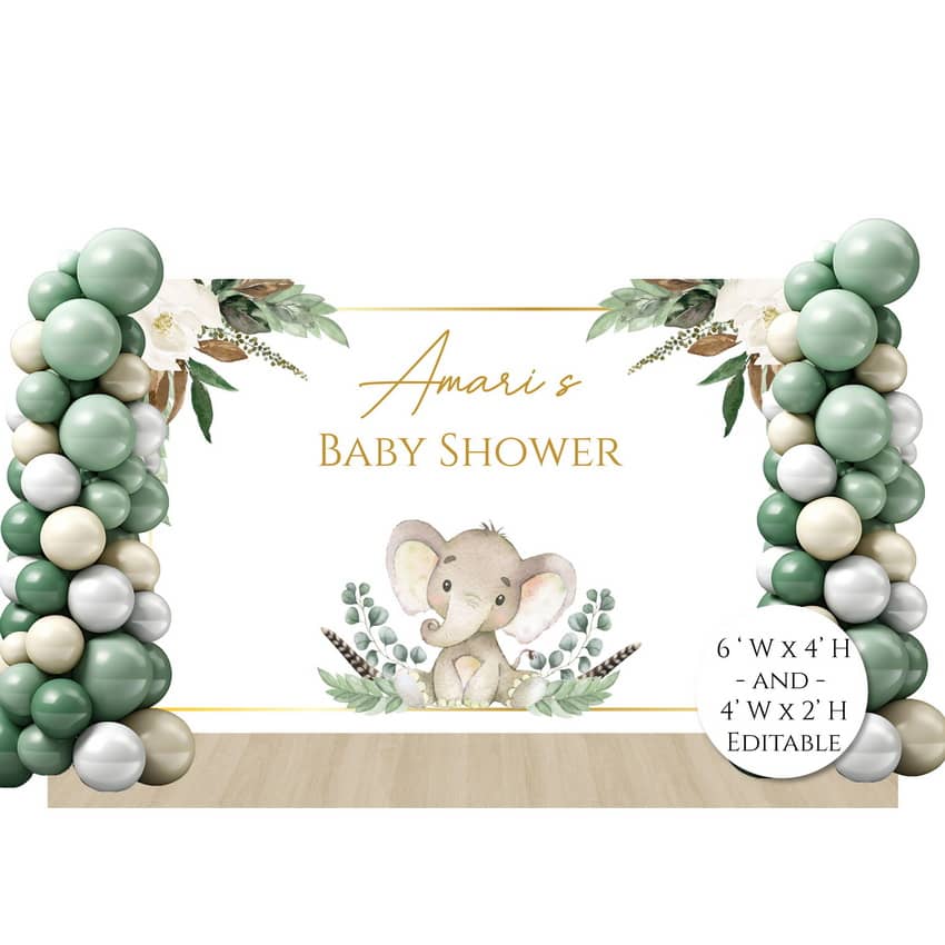 Gold Elephant Baby Shower Backdrop 