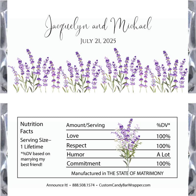 Lavender Wedding Candy Bar Wrapper