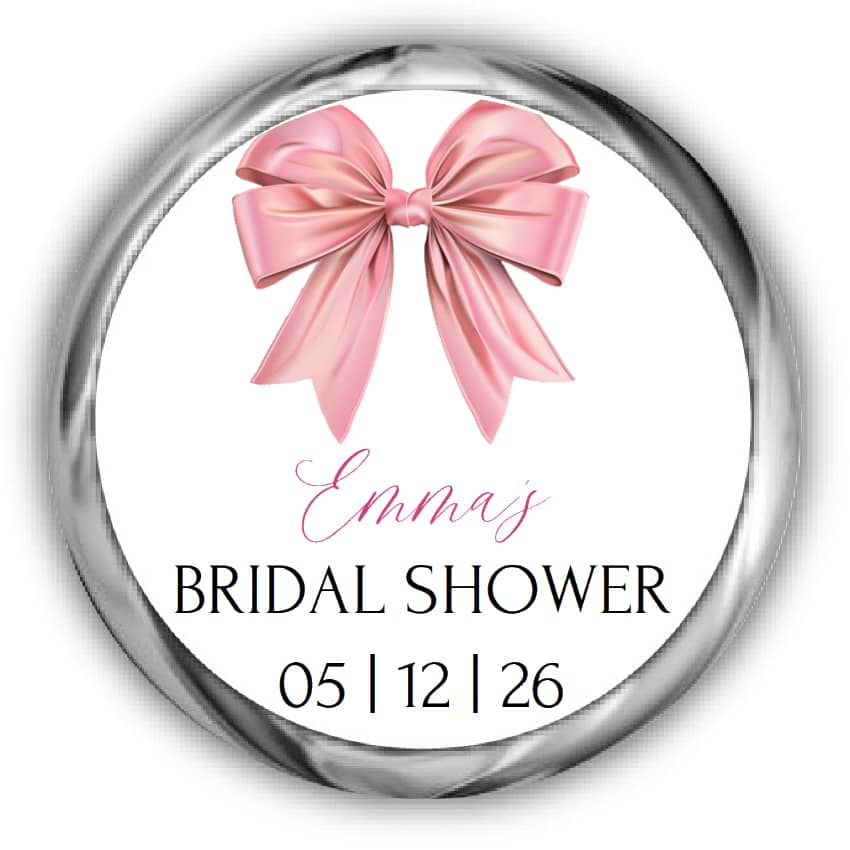 Pink Bow Bridal Shower Kisses Stickers - Announce It! pink-bow-bridal-shower-kisses-stickers-announce-it
