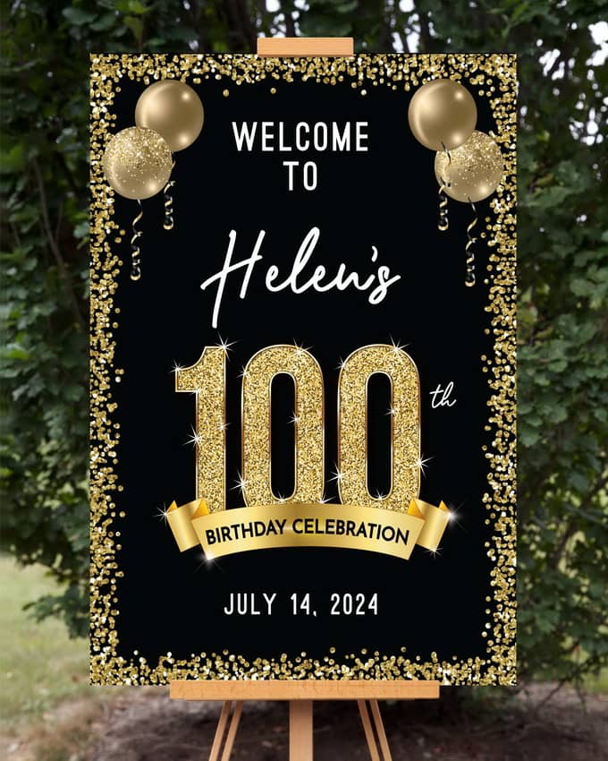 100th-birthday-welcome-sign-printable-template-announce-it for 100th Birthday Invitations Free Printable 100th Birthday Welcome Sign Printable Template - Announce It! for 100th Birthday Invitations Free Printable
