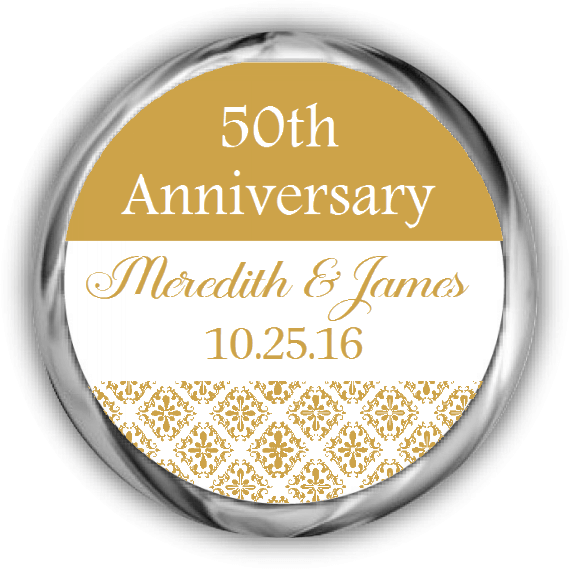 50th Damask Anniversary Kisses Sticker