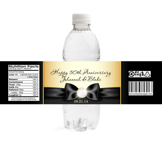 Gold Diamond Ribbon Anniversary Bottle Labels