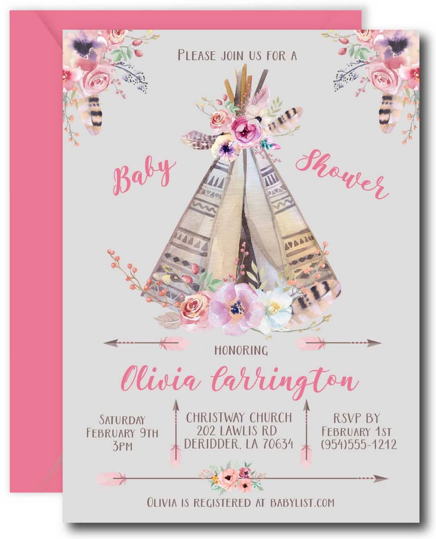 Teepee Baby Shower Invitation