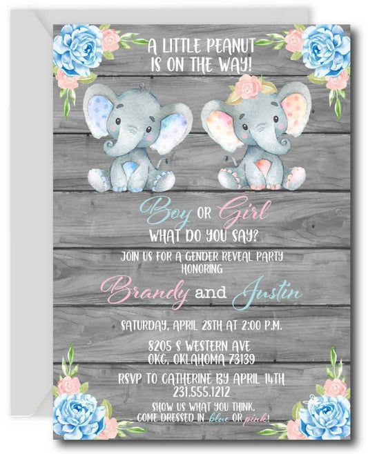 Elephant Gender Reveal Invitations