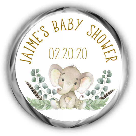 Gold Elephant Baby Shower Kisses Stickers