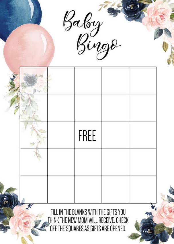 Balloons Baby Shower Bingo Game Printable