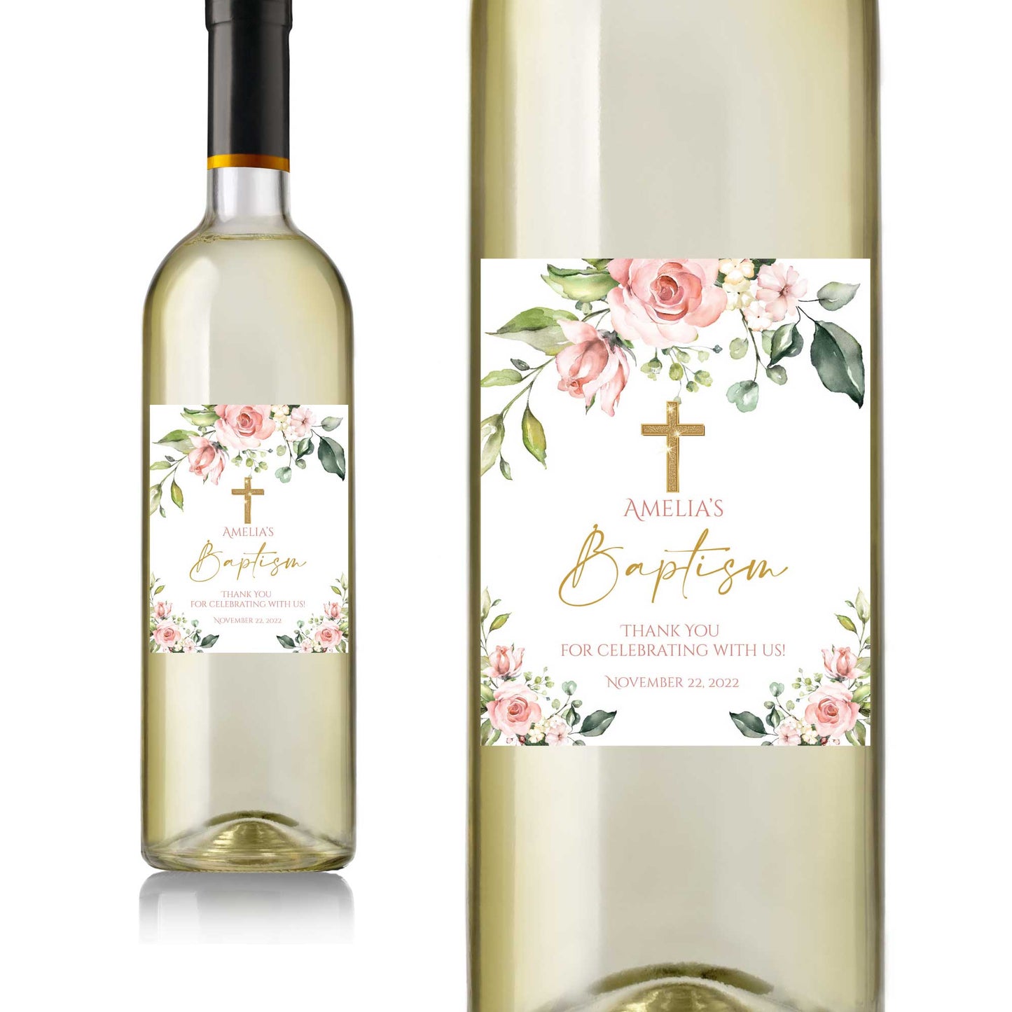 Floral Baptism Wine Labels