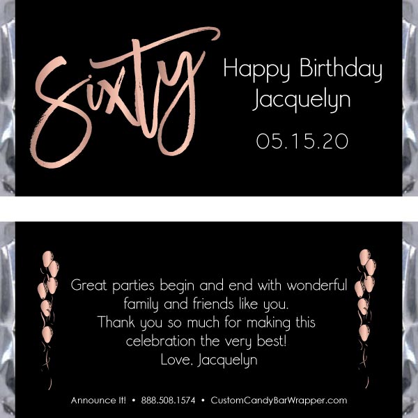 Modern Sixty Birthday Candy Bar Wrappers