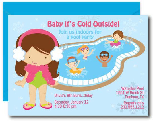 Girls Indoor Pool Party Birthday Invitation