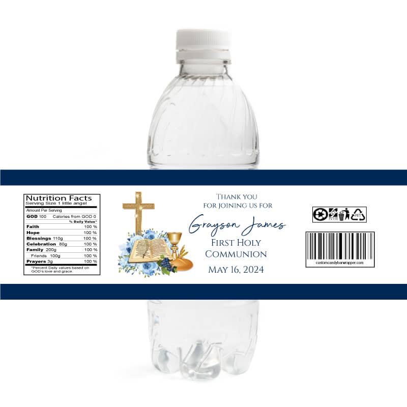 Blue Bible Chalice Communion Bottle Labels