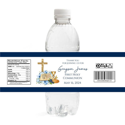 Blue Bible Chalice Communion Bottle Labels