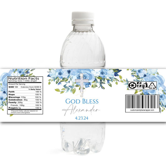 Blue First Communion Water Bottle Labels