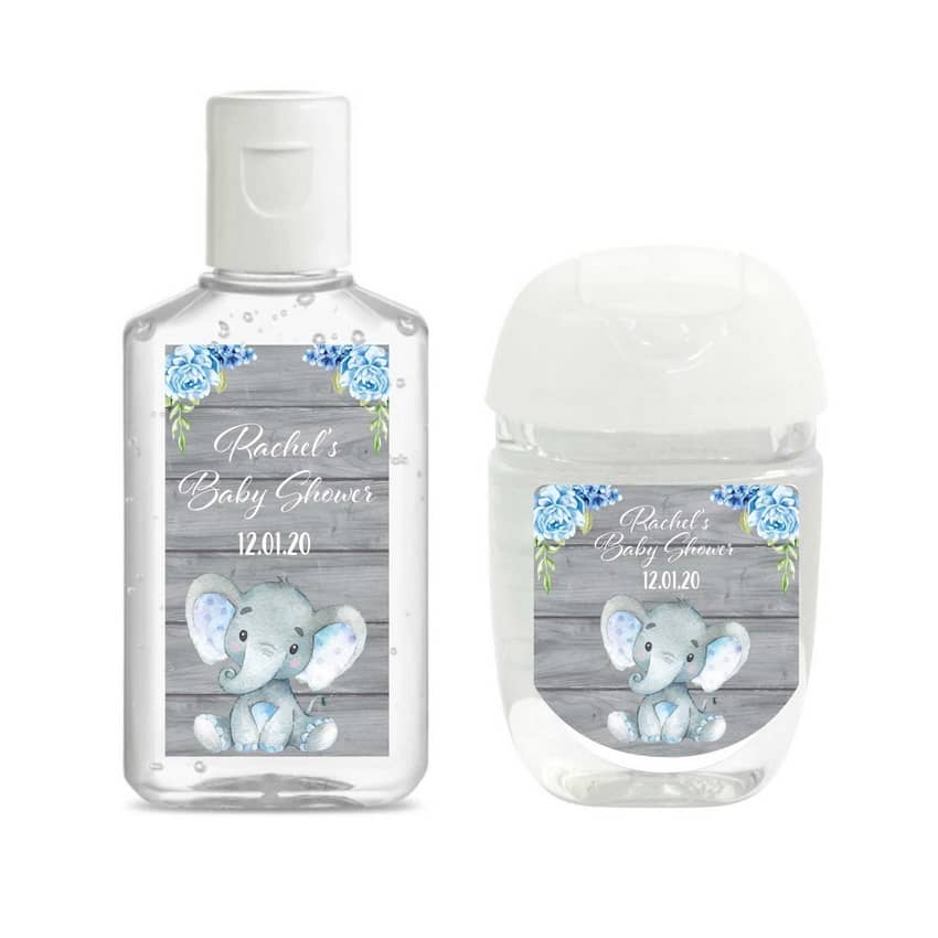 Blue Elephant Baby Shower Hand Sanitizer Labels