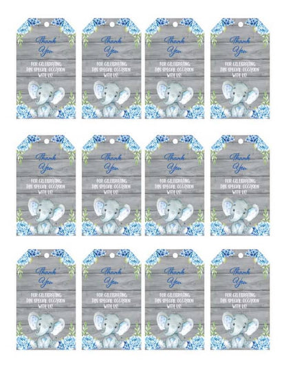 Blue Elephant Baby Shower Thank You Tags