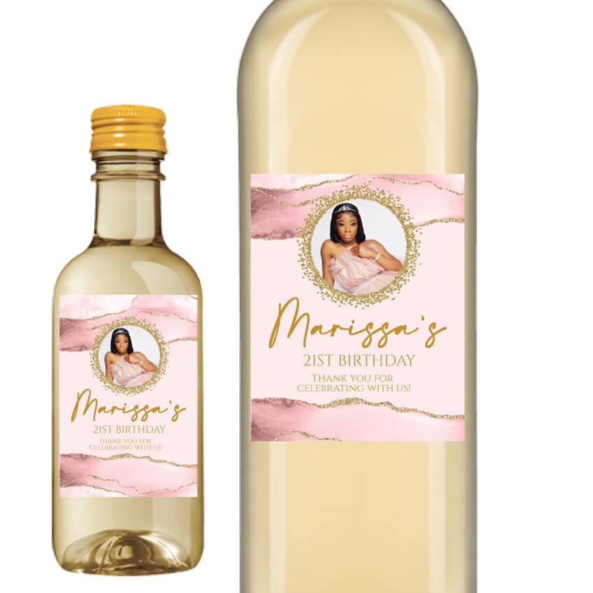 Blush Agate Photo Birthday Wine Labels
