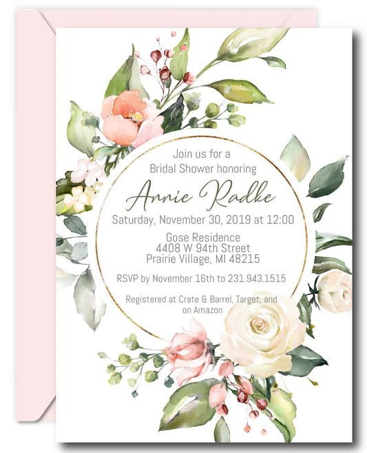 Pink Floral Bridal Shower Invitations