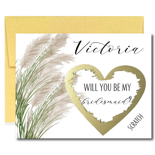 Pampas Grass Will You Be My Bridesmaid Scratch Off Cards