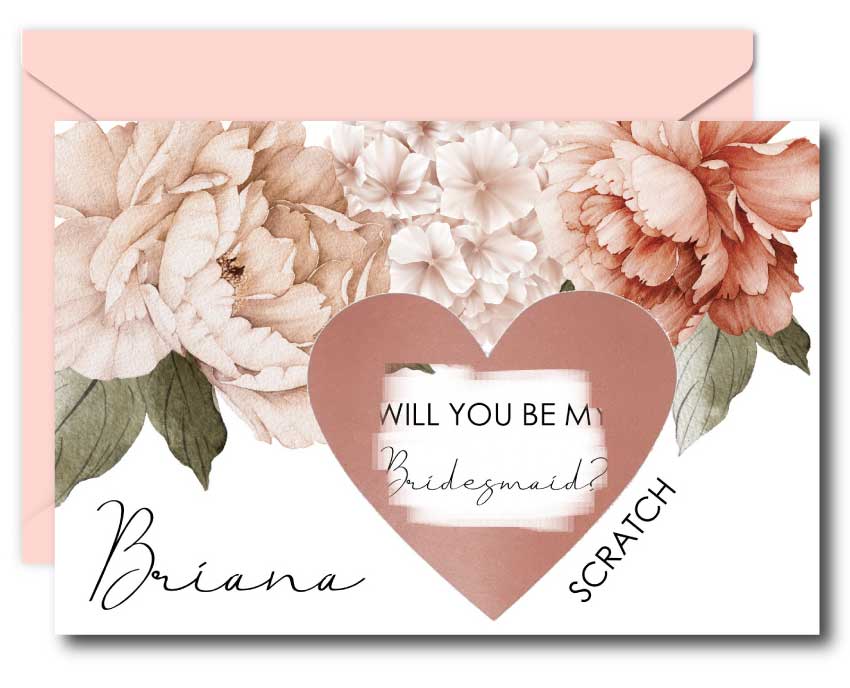 Peony Bridesmaid Scratch Off Cards