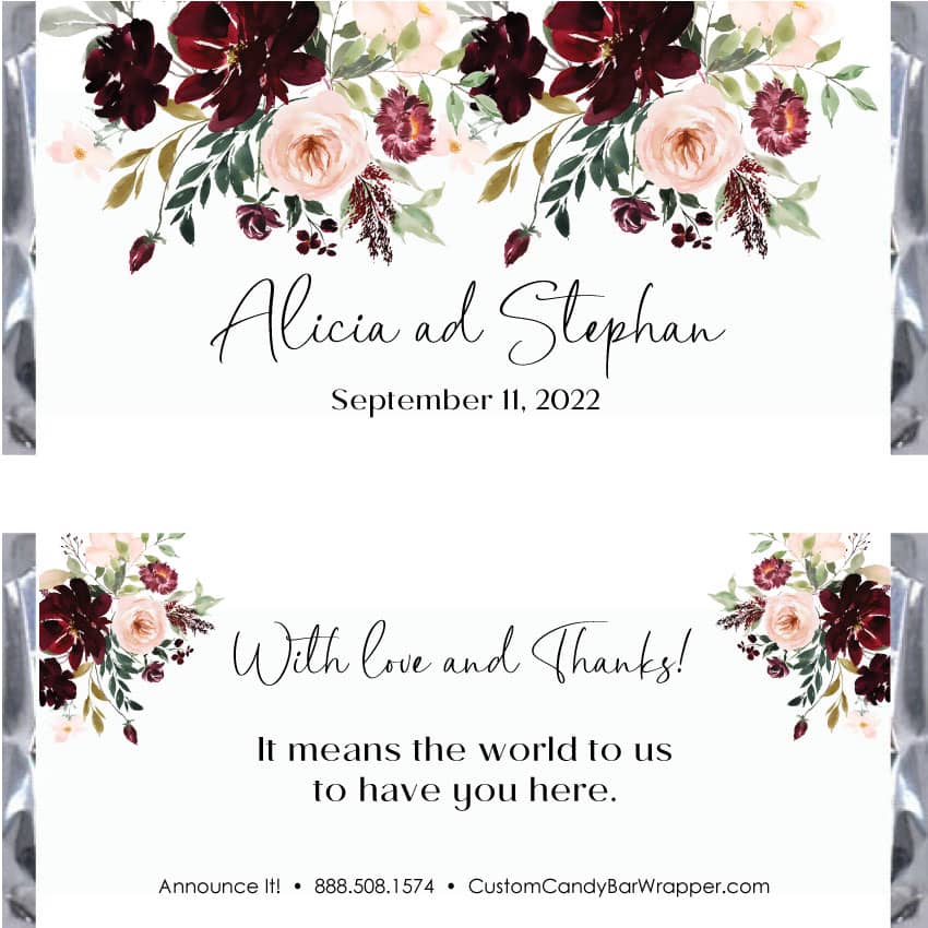 Burgundy Blush Wedding Candy Bar Wrappers