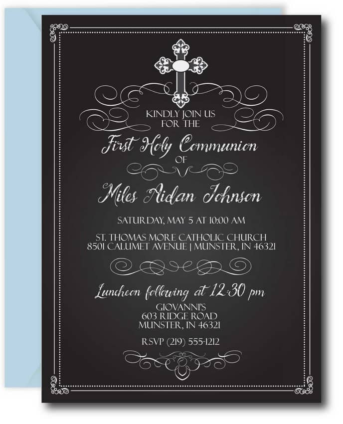 Chalkboard First Communion Invitations