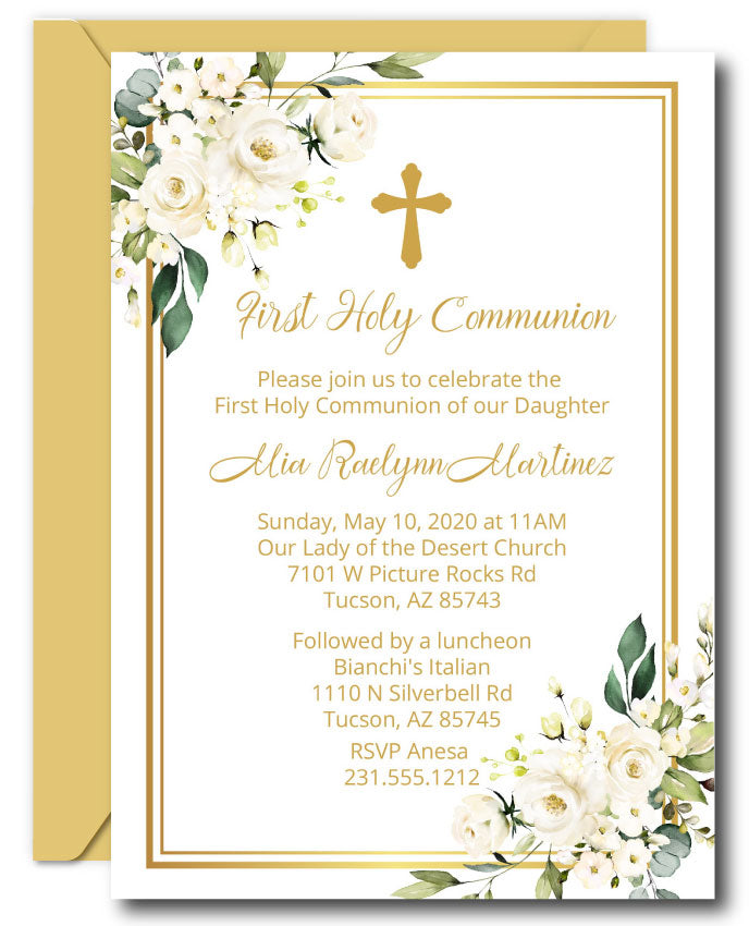 White Floral First Communion Invitations - Announce It! white-floral-first-communion-invitations-announce-it