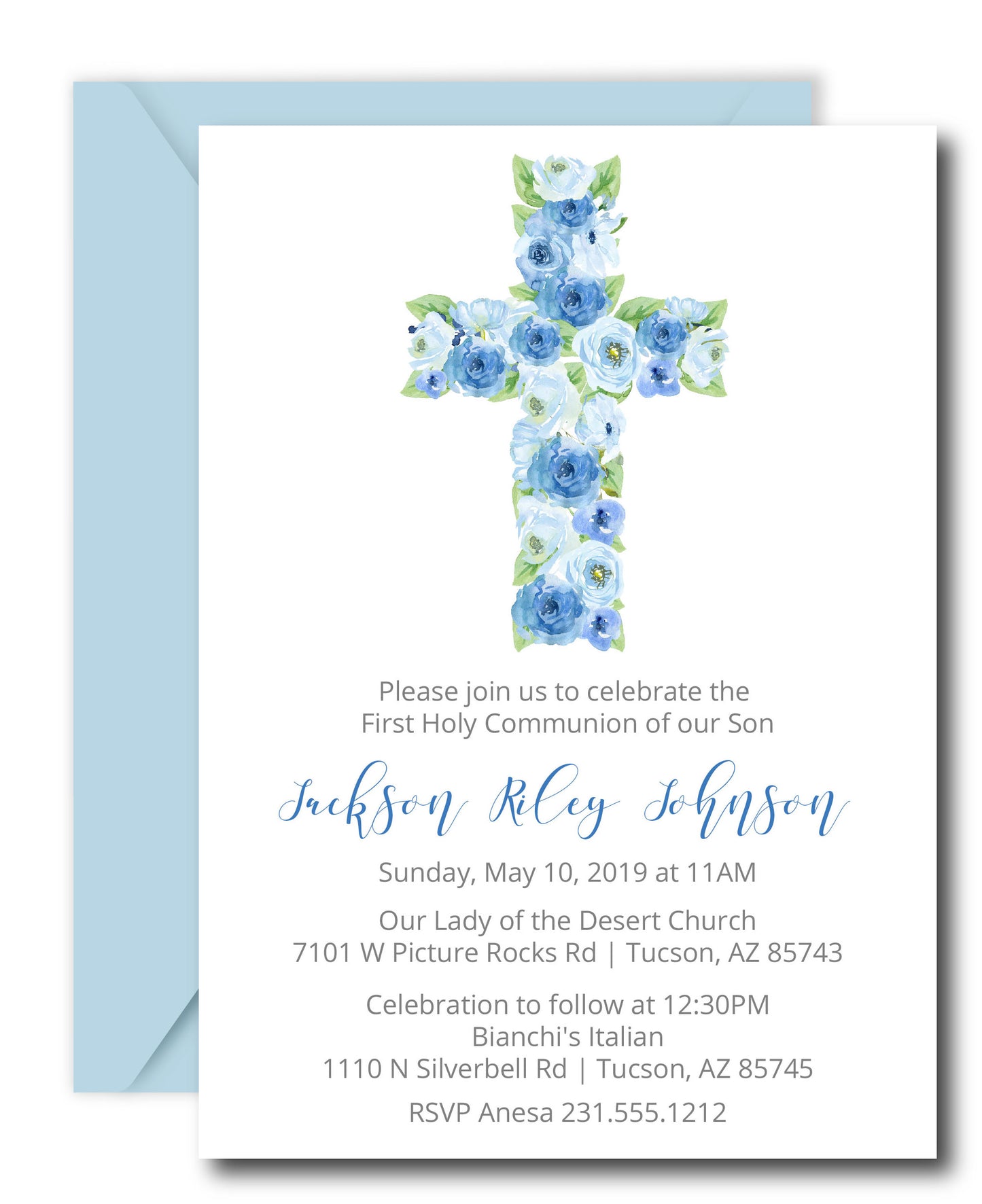 Blue Cross First Communion Invitations