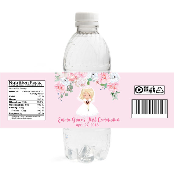 Girl Communion Water Bottle Labels - Blonde