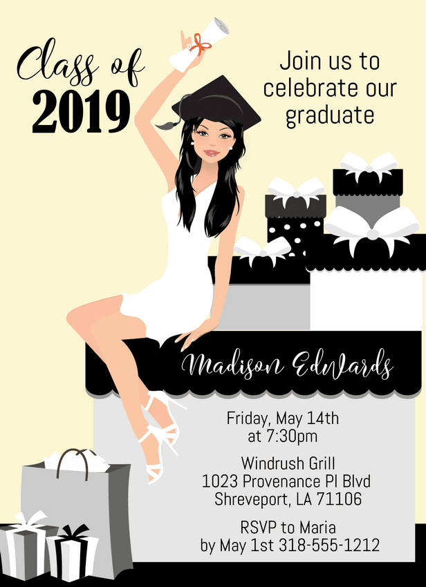 Beautiful Graduate Graduation Party Invitations - Black Hair