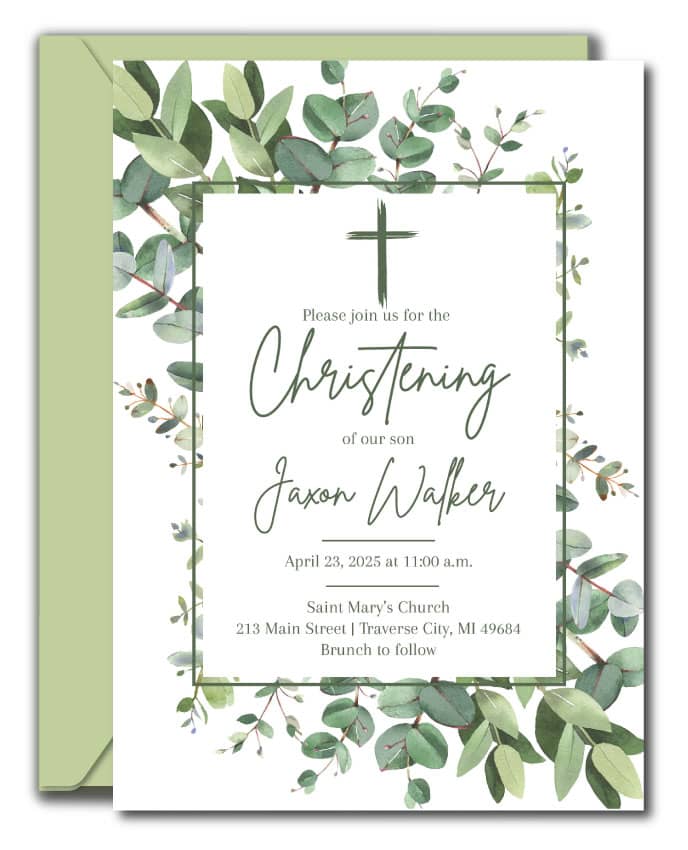 Eucalyptus Baptism Invitations