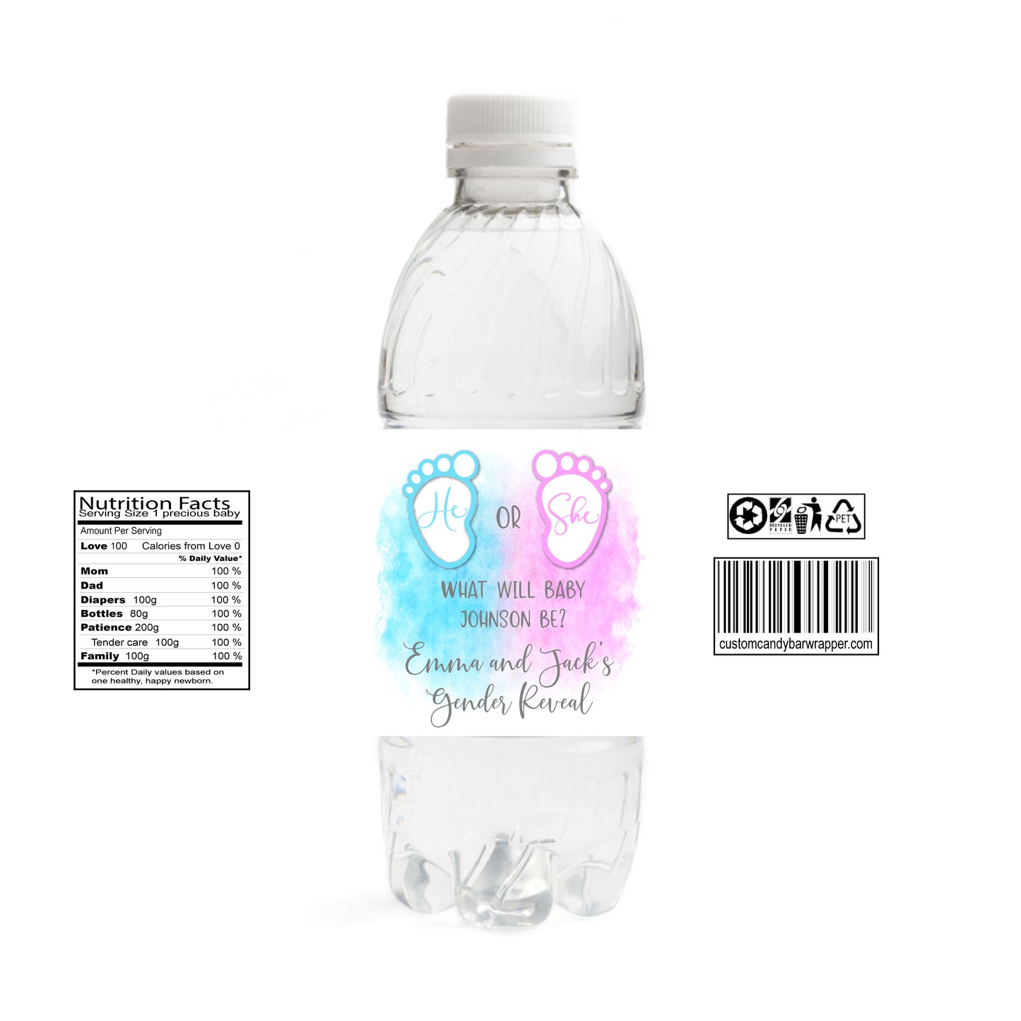 He She Feet Gender Reveal Water Bottle Labels