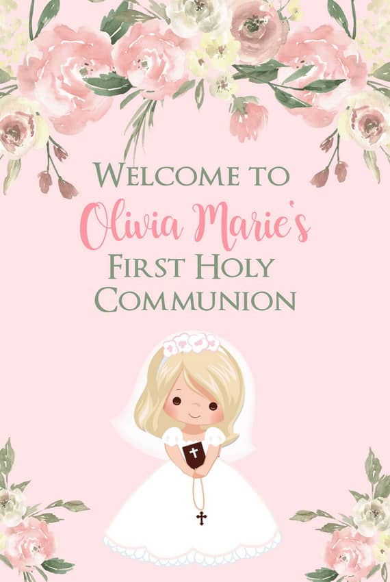Girl First Communion Welcome Sign - Blonde