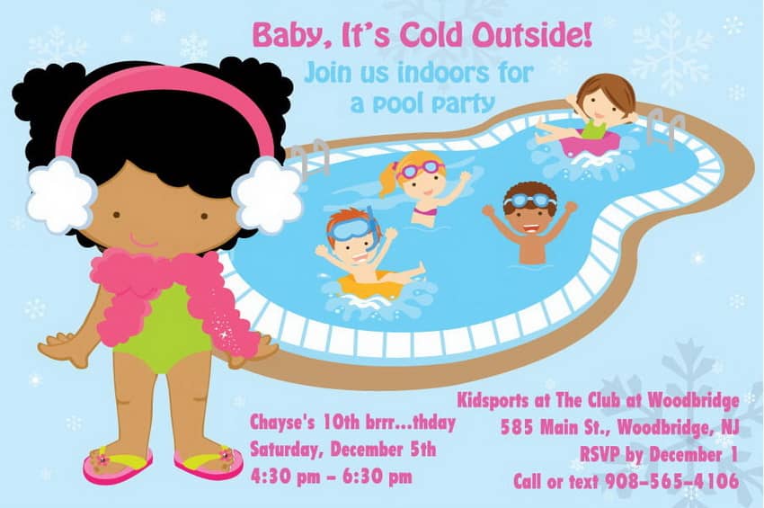 Girls Indoor Pool Party Birthday Invitation - African American