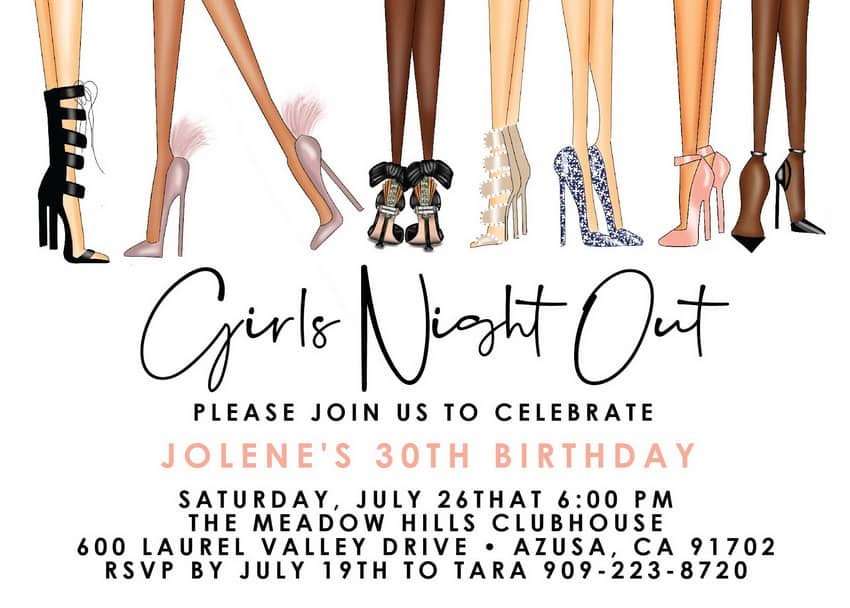 Girls Night Out Birthday Invitations Multi Skin Tones