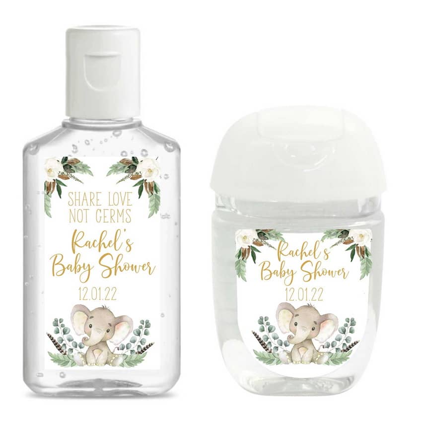 Gold Elephant Baby Shower Hand Sanitizer Labels