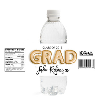 Foil Grad Graduation Water Bottle Labels - Gold
