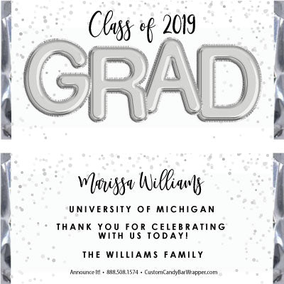 Foil Grad Graduation Candy Bar Wrappers - Silver