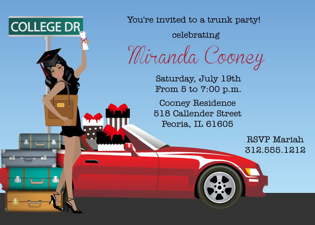 Graduation Trunk Party Invitations African American