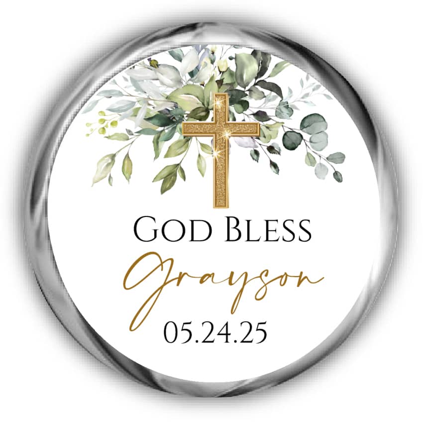 Greenery First Communion Kisses Stickers