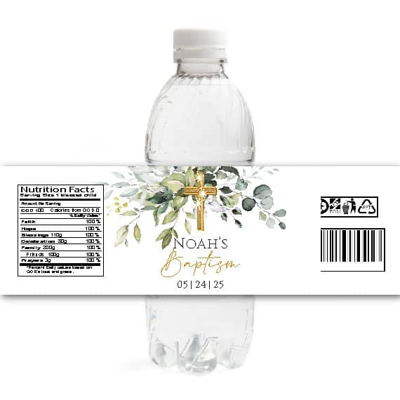 Greenery Baptism Water Bottle Labels