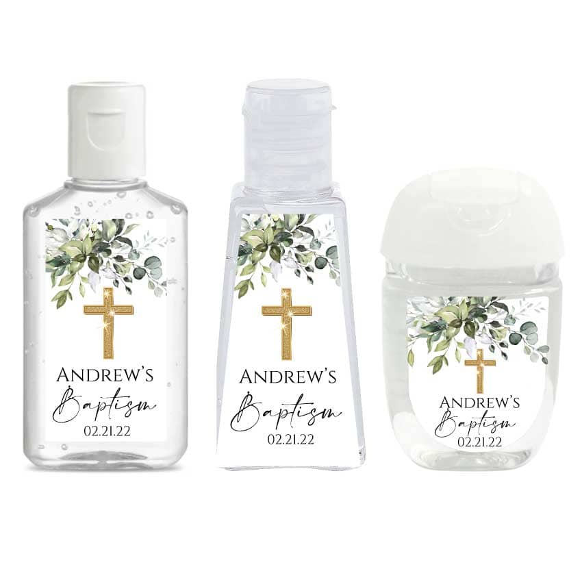 Greenery Baptism Hand Sanitizer Labels