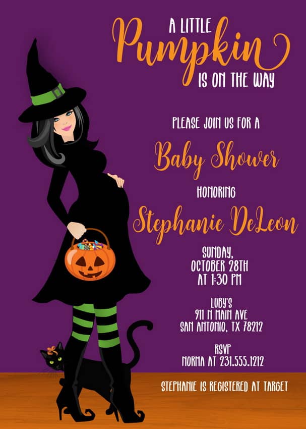 Halloween Baby Shower Invitation - Black Hair